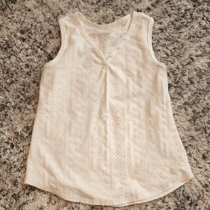 Women's Cream Eyelet Sleeveless V-Neck Top